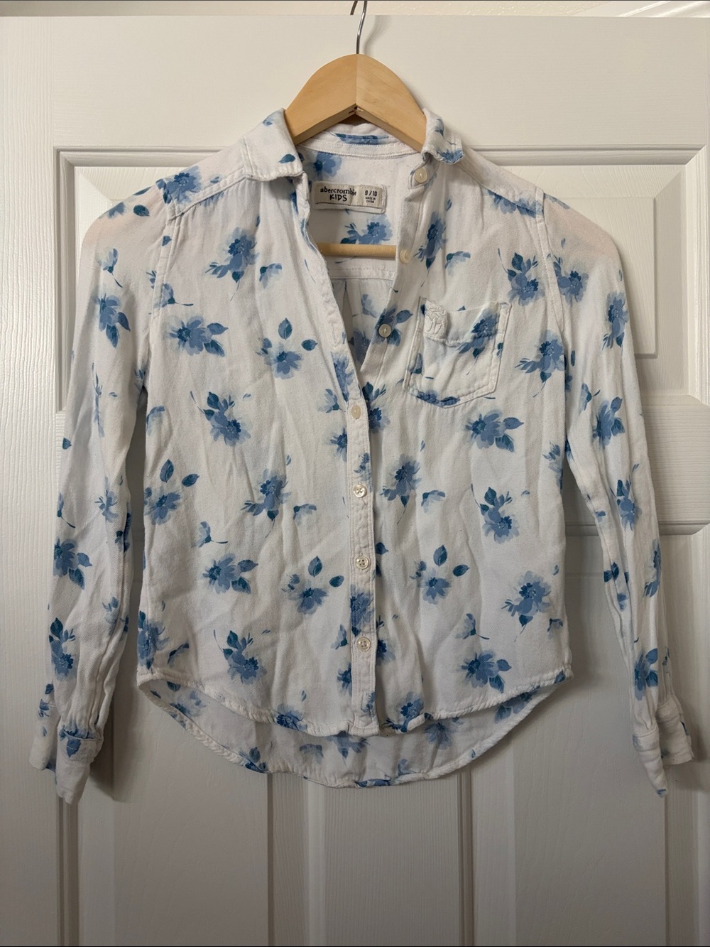 abercrombie kids White Button-Down Shirt with Blue Floral Print